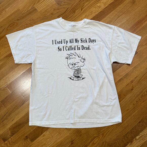 Vintage Calvin & Hobbes Parody T-Shirt Funny Sick Days Graphic Tee Mens XL - Picture 1 of 3